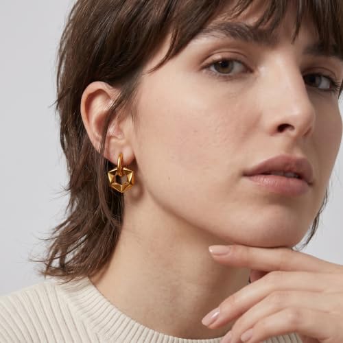 Image of PALMONAS Shraddha Kapoor Star Constellation 18K Gold Plated Hexagon Drop Earrings for Women - Waterproof, Anti-Tarnish, Gift for Women & Girls