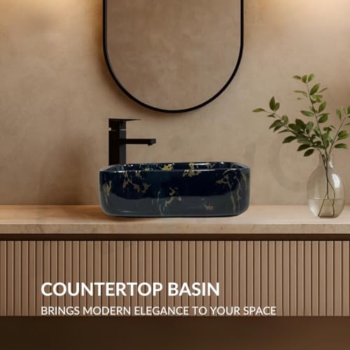 Image of Artiva Ceramic Wash Basin /Tabletop Washbasin For Bathroom,12 inchx16 inch /Small Countetop Bathroom Basin /Table Top Basin For Home,Office,Hotel /Rectangle Glossy Sink (Phoenix-Gold,12x16 Inch)