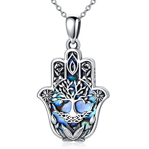 PROESS Hamsa Tree of Life/Viking/Lion/Butterfly/Evil Eye/Yin Yang/Eye of Horus Necklace 925 Sterling Silver Hand of Fatima Pendant Necklace Hamsa Jewelry Gifts for Women Men for Birthday Christmas