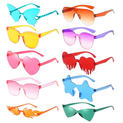 Geopty 10 Pack Fun Party Sunglasses Bulk, Mixed Rimless Colorful Party Glasses Photoshoot Prop...