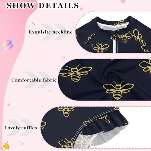 ALAZA Toddler Swimsuit Girl Bathing Suit Swimwear Rash Guard Bees Black Long Sleeve 3T4