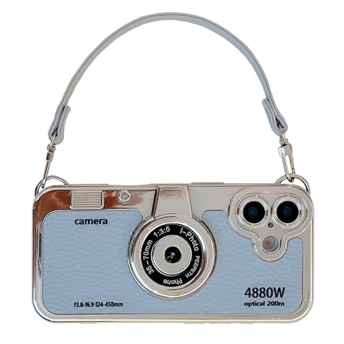 QoKcoahn 3D Vintage Camera Phone Case with Hand Strap - Unique Cool Silicone PC Shockproof Crossbody Protective Case for iPhone 17 Pro Max-Blue by QoKcoahn - Used condition - US$8.53