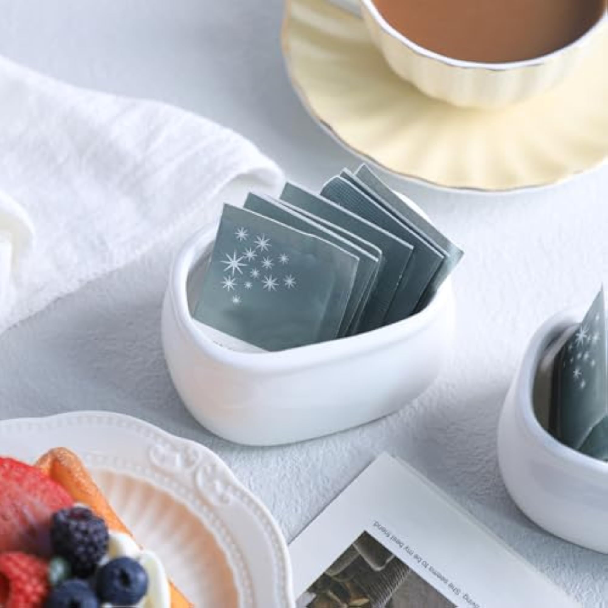 2pcs Pure White Porcelain Sugar Packet Holder Bowl