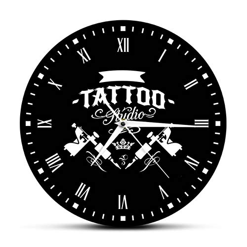 WANGXJ Old School Art Tattoo Studio Modern Wall Clock Skull and Tribal Clock
