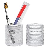 Tonxus Toothbrush Holders for Bathrooms, Clear Glass Toothbrush Holder, 10oz Bathroom Tumbler and Mouthwash Cup, Bathroom Storage Cup for Tooth Brush, Toothpaste and Makeup Brush