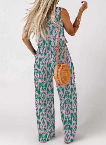 Image of Dokotoo Pants Sets Women 2 Piece Outfits Sleeveless Round Neck Tank Tops Matching Sets for Women Elastic Waist Wide Leg