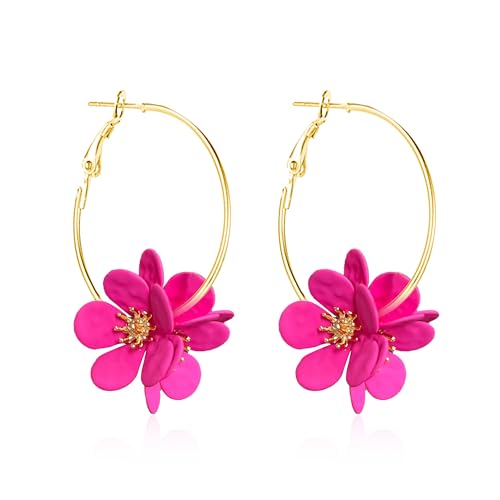 Lightweight Bohemian Metal Flowers Dangle Drop Earrings Handmade Petal Hoop Earrings for Women Vacation Wedding