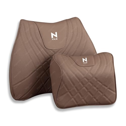 ホンダ N-VAN 車用ネックピロー腰クッション N-VAN JJ1 JJ2系 平成30年〜現行 車用ネックピロー&腰クッションセット レザー×低反発メモリーフォーム 通気性 人間工学デザイン 頚椎・腰椎サポート カバー取り外し洗濯可 取付簡単 長時間ドラ