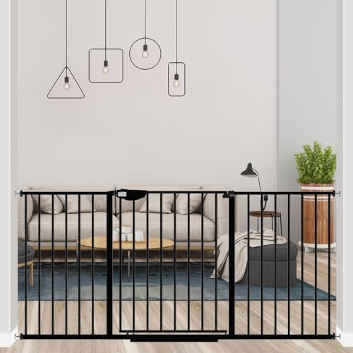 ALLAIBB Triple Lock 49.21-66.54" Extra Wide Baby Gate Metal 30" Tall Black