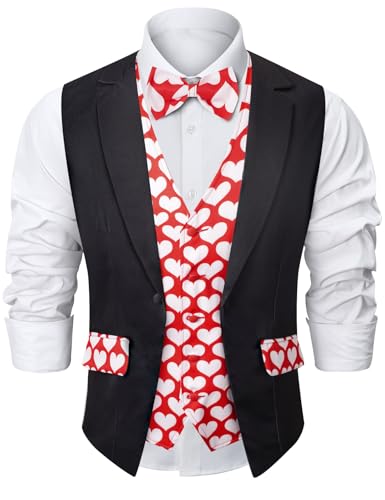 Roseelf Men's Festival Fake 2-Piece Suit Vest with Bowtie