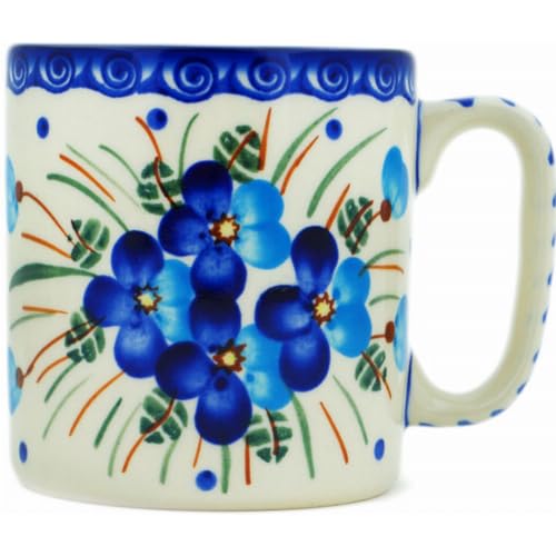 Taza de cerámica polaca artesanal 13 oz azul flor miniatura 1
