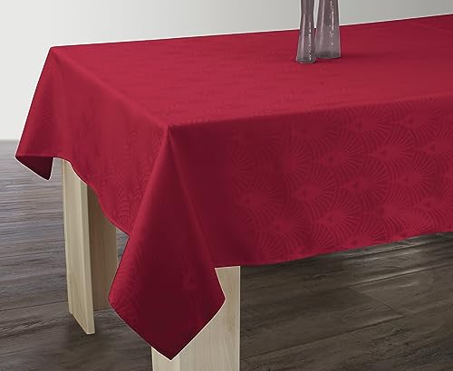 Le Linge de Jules Nappe Anti-Taches Damassée Rouge - Carrée 150 x 150 cm