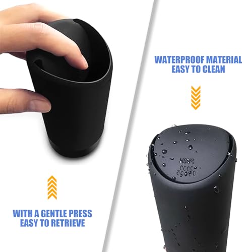 Image of Tesnaao 1 PC Car Trash Can, 2.5 inch x 6.2 inch Soft Silicone Embedded Durable Vehicle Storage Accessories with Lid, Universal Portable Waterproof Cup Type Automotive Trash Can for Truck SUV Car (Black)