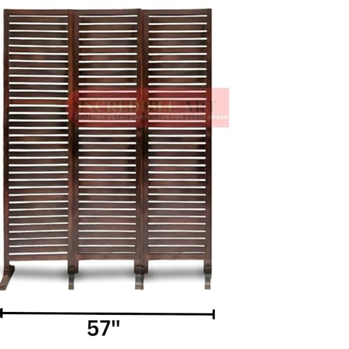 Image of Wooden Partition Wall Divider for Living Room, Wood Privacy Screen, Room Separator Rectangle Line Design- 5 Feet in Height (3 Panels with 4 Stands)