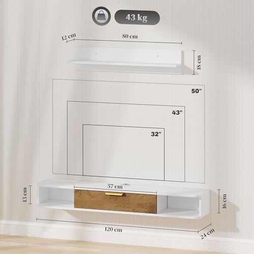 HOMCOM Mueble de Salón Mueble de Comedor con Estante de Pared Mueble de TV Armario Compartimentos Orificios para Cables para Televisión de Pared 120x24x16 cm Blanco - imagen 7