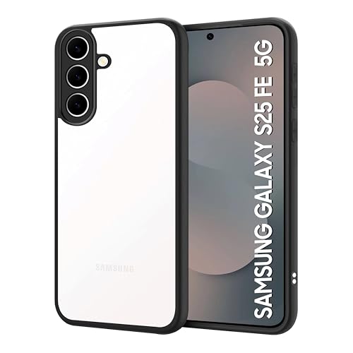 Image of CEDO Backcover for Samsung Galaxy S25 FE | Camera Protection Bump Shockproof Edge | Ultra Hybrid Transparent Acrylic Clear TPU+PC Hard Backcase Cover (Black)