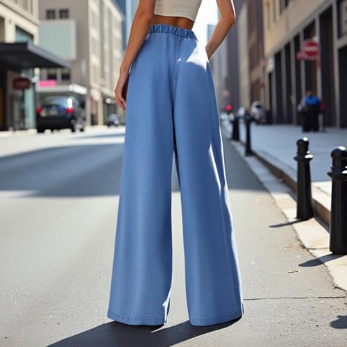 Women's Wide Leg Jeans, Baggy Denim Pants with Stretchy Mid Waist, Soft Loose Fit Palazzo Trousers for Women4