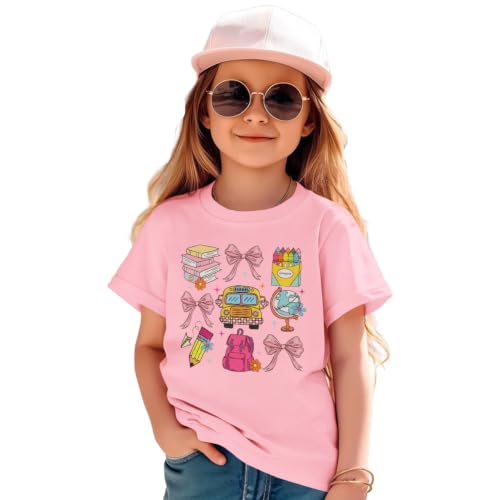 Image of KEKEMI Toddler Girl First Day of School Shirts Kindergarten Bow T-Shirt Kid Back to School Outfits Cute Preschool Tees 3-8Y