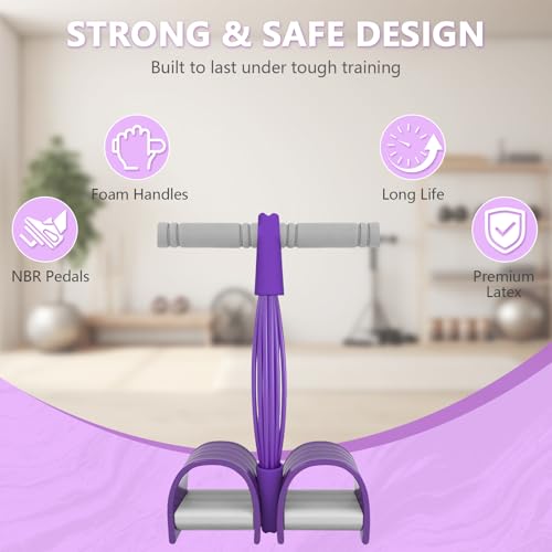 Image of Pedal Resistance Band with Handle, 8-Tubes Multifunction Pedal Resistance Band, Natural Rubber Foot Pedal Resistance Band, Exercise Bands with Handles for Abdomen, Waist, Arm, Leg, Purple