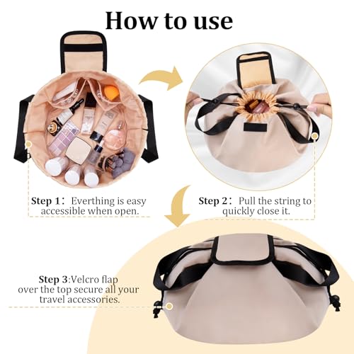 Large Flat Open Makeup Bag,Lay Drawstring Cosmetic Bag Travel Toiletry Bag — view 4