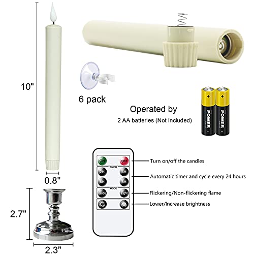 Image of Flameless Taper Window Candles with Remote and Timer, 11 Inches Battery Operated 3D Wick with Purple Yellow Light Ivory Candles, 6 Pcs Silver Plastic Holder and Suction Cups Included, Christmas Decor
