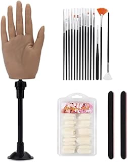 Silicone Practice Hand for Acrylic Nails with Bracket,Realistic Nail Practice Hand Stand, Flexible Bendable Nail Training Mannequin Hand for Nails Practice Nail Art Tools (Left Hand)