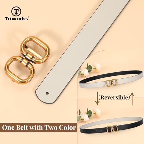 Reversible Leather Belt for Women with Gold Buckle Ladies Leather Belt for Jeans Pants, D-black/Light Beige3
