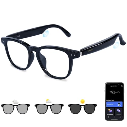 Image of AI Smart Glasses, Anti Blue Light Bluetooth Translation Glasses with 164 Hands-Free Calls & Audio Multifunctional Smart Sunglasses for Men Women Travel Trade Business (KL01-Black-Color-Change-Lens)