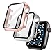 OFFCUP Case with Screen Protector Compatible, 2pcs Hard Case Designed for Apple Watch Series 2/3 38mm with 9H Tempered Glass Screen Protector Built-in Tempered Glass Film High Sensitivity (Rose Gold)
