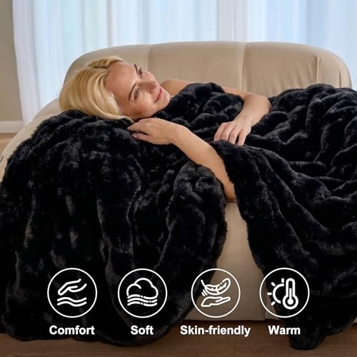 Image of IUUI Electric Heated Blanket Throw 50''x60'',Luxury Faux Rabbit Fur Heating Throw Blankets,Fast Heating with 1 /2 /4 /6 /8 /10 Hours,Overheat Protection, Quick Heating, Memory Function, Gift-Ready Design