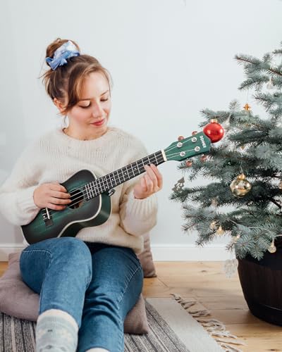 Image of Donner Concert Ukulele Professional 23 Inch Mahogany Ukelele for Adult Beginner Ukele Bundle with Online Lesson Gig Bag Aquila String Pick Tuner Strap Cloth DUC-200B Drak Green