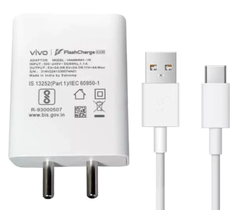 Image of 44watt Flash Charger Original Adapter & USB to C Cable Compatible for Vivo Y35,V25 5G, V23 5G,V25, V23e 5G,V23 Pro 5G, Y75 4G & All VIV0 Smartphone Series (VIV0 44W Charger)