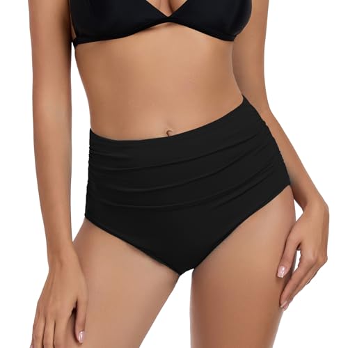 DAYOUNG Women High Waisted Bikini Bottoms Tummy Control Full Coverage Ruched Bathing Swimsuit Bottom