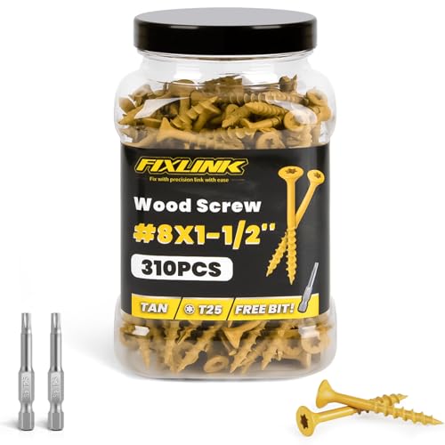 Image of Wood Screws 1-1 /2 Inch, FIXLINK Deck Screws #8 x 1-1 /2 inch, 310 PCS, Epoxy Coated, T25 Star Bit Above 1500 Hour Salt Spray Coating Outdoor Decking Screws Excellent Rust Resistant for Wood Fence