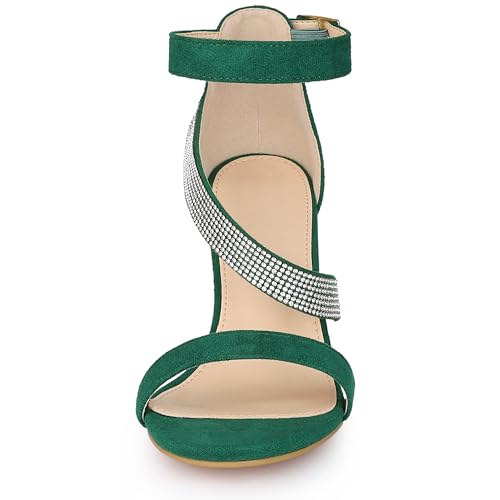 Allegra K Allegra K Women's Rhinestone Block Heels Emerald Green Heel Sandals 10 M US