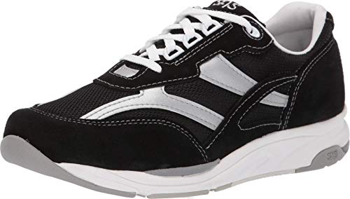SAS Tour Mesh Shoes for Women – Suede & Mesh Uppers – Cushioned Tongue – Removable Footbed – Rubber Outsole Black/Silver 7.5 W - Wide (C)