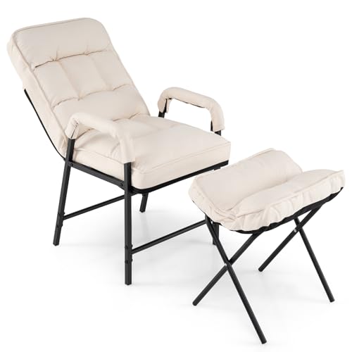 Sillón plegable lino beige ajustable miniatura 1