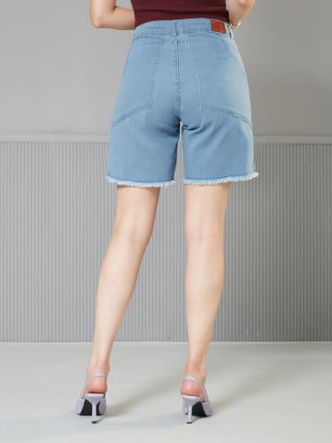 Image of Miss Chase Women's Relaxed Fit Mid Rise Highly Distressed Regular-Length Denim Shorts