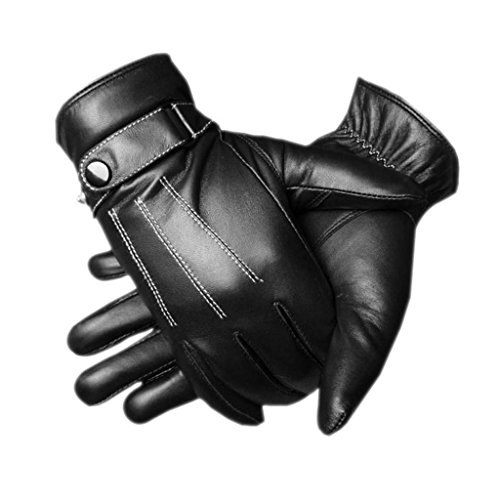 CASF Men's Warm Lambskin Genuine Leather Gloves For Men Winter Driving