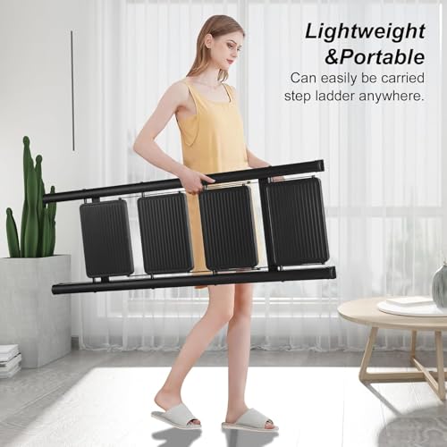 Image of Ladder 4 Step Folding,150KG Capacity Sturdy Ladder Small Stool for Adults, Closet Step Stool Anti-Slip Wide Pedals, Portable Folding for Home Kitchen Office (4 Step - Black)