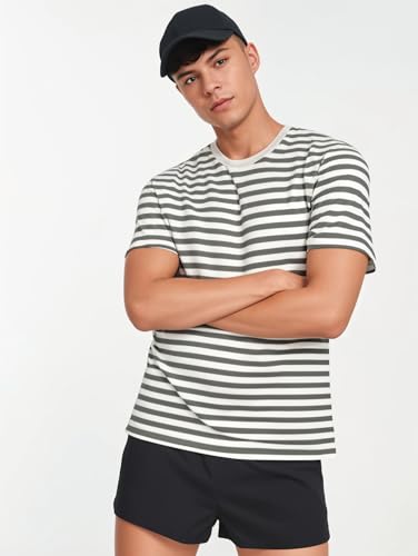 Image of Mack Jonney Oversized | Loose Fit | Half Sleeves 100% Cotton Round Neck Striped T-Shirt for Men-MACK640651