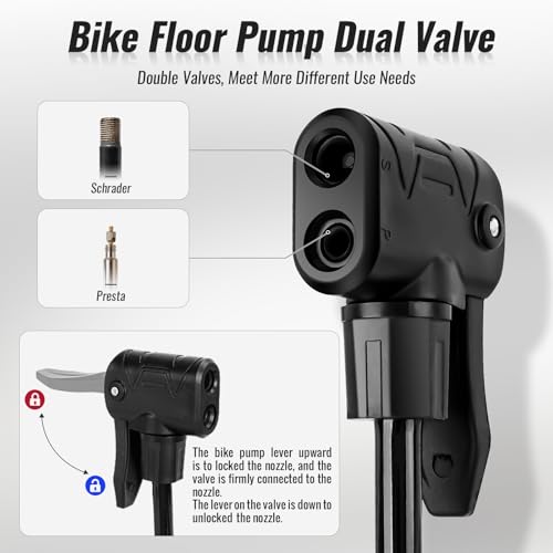 image for NUWAB Mini Bike Pump with Gauge, 10 Inch Portable Hand Bicycle Pump, 1