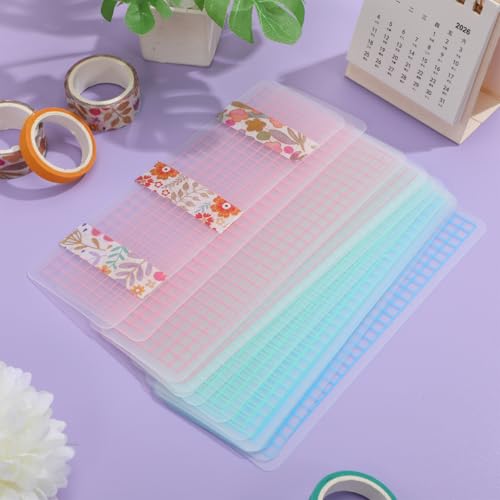 Homoyoyo 45 Pièces Washi Tape Storage Boards Planches Sub Packing Plastique avec Coins Arrondis pour Bureau et Scrapbooking Design et Portable Assortiment Vert Bleu Rose – vue 3