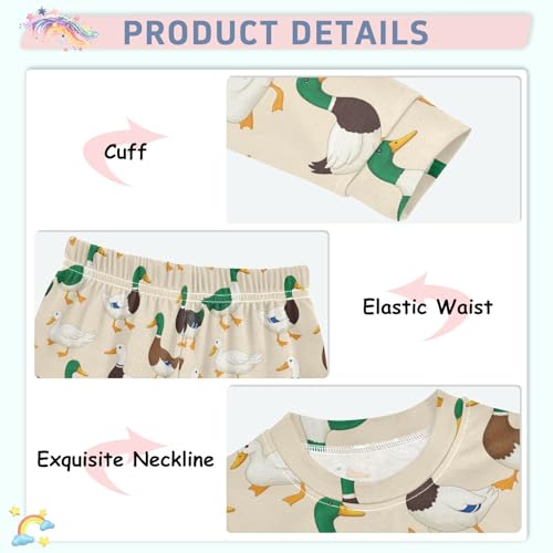 Pajama Sets Long Sleeve Colorful Duck Cute Pattern Soft Comfy Sleepwear 2 Piece PJS 3-8T4