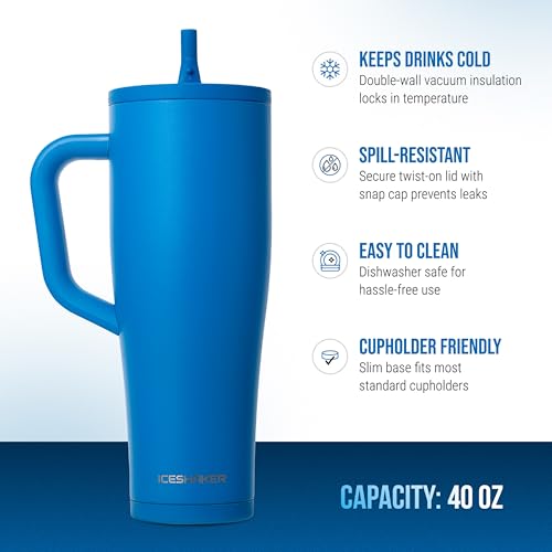 Image of Ice Shaker 40 oz Tumbler with Handle and Straw | 40oz Royal | Cold for 30+ Hours | 2-in-1 Tumbler Shaker Bottle | Odor-Free 40 ounce Bottle for Water, Protein Shakes, Smoothies, Cocktails