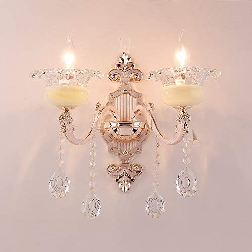 LITFAD Luxurious Candle Shape Wall Lamp Metal 2 Lights Gold Sconce Light with Clear Crystal Modern Style LED Wall Sconce Lighting for Bedroom Hotel Restaurant Hallway Corridor - E