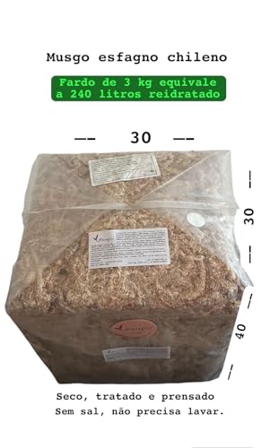 Musgo esfagno para orquídeas, chileno - Fardo 3 KG, seco, tratado e prensado. Equivale a 240 LITROS