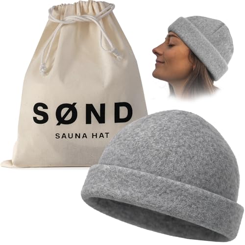 SND - Sauna Hat for Men & Women - Merino Wool Heat Insulation & Hair Protection - Wool Sauna Cap & Banya Hat - Sauna Accessory - Beanie Style - Light Grey