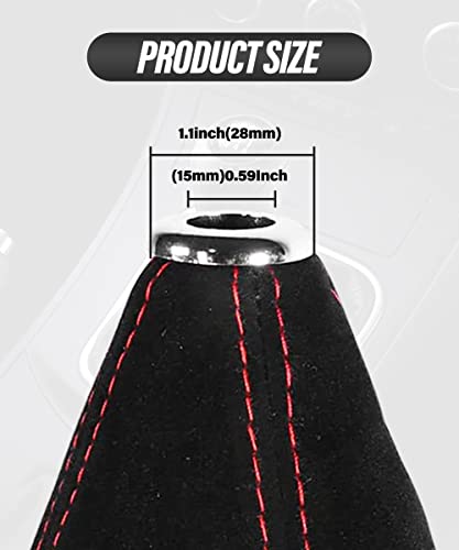 Esewalas Universal Shift Boot Cover,Car Gear Gaiter Shifter Boot,Car Shift Boots Shift Knob Dust Cover,Leather Manual/Auto Shifter Shift Boots Cover (Suede Leather, Black Suede &Red Stitching) #TOP2