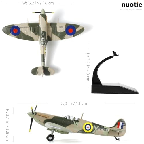 NUOTIE 1/72 Scale Spitfire Fighter Model World War II Legendary Fighter Metal Die-cast Airplane Models for Collections and Gifts - 1